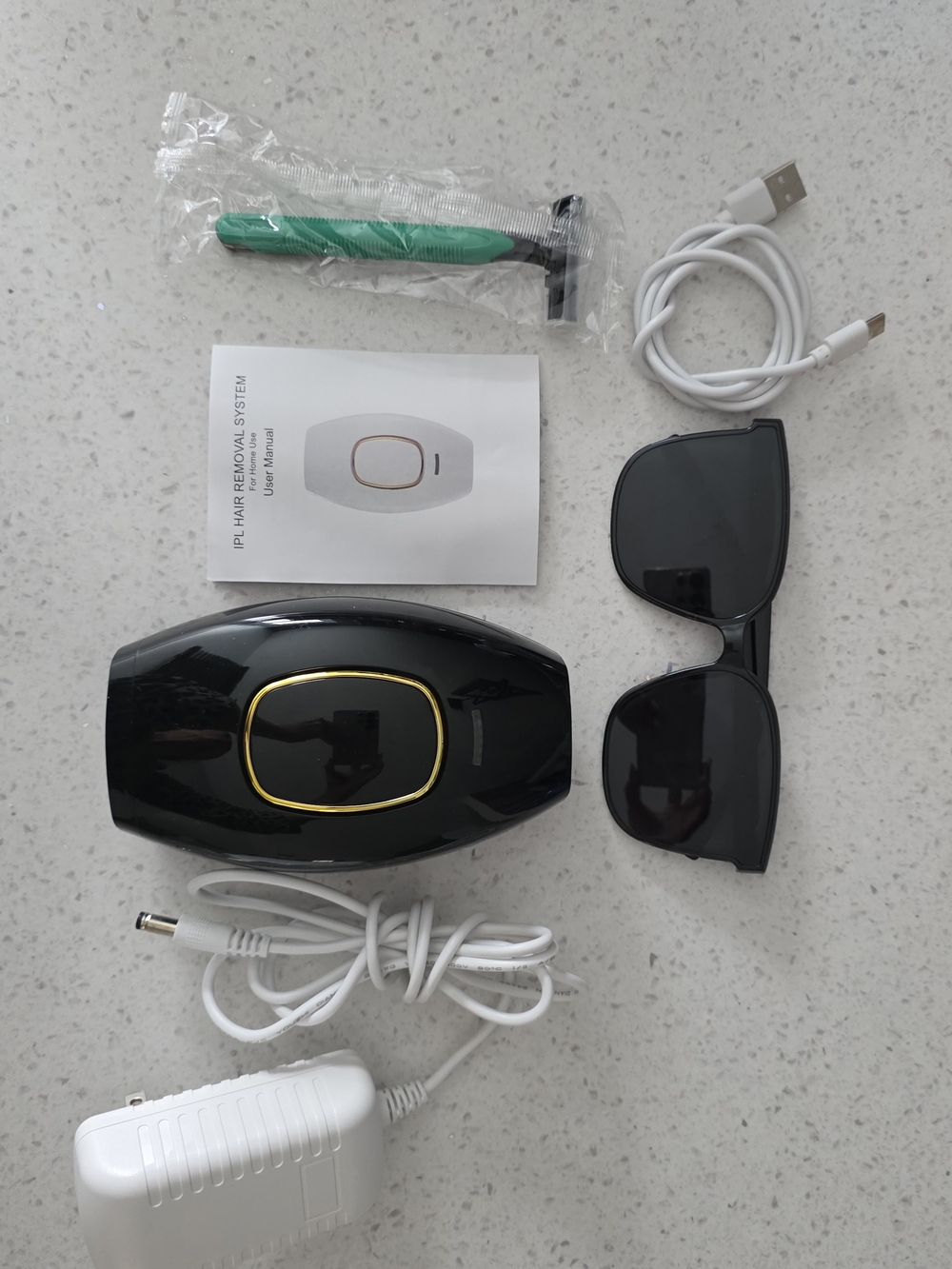 At-Home IPL Hair Removal Device with Protective Glasses - Black